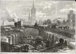 Underground railway works, Thames Embankment, London