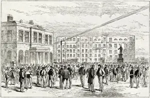 Unemployed Prints: Unemployed waiting for work outside West India Dock in London. Date: 1886