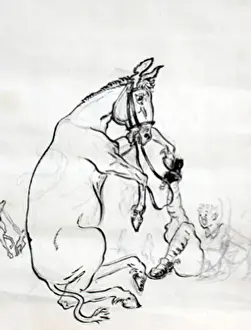 Unfinished Prints: Unfinished cartoon sketch of horse and rider