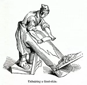 Removing Gallery: Unhairing a goatskin at a leather factory, south London 1842