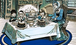 Images Dated 8th June 2007: Unidentified scene of children eating a feast before a roari