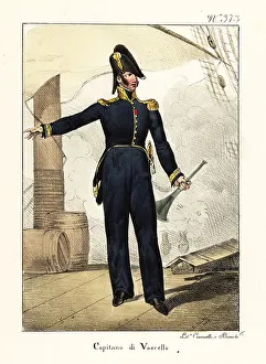 Bicorne Prints: Uniform of a ship captain, Bourbon Restoration, France