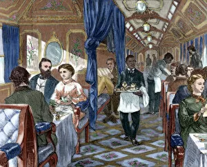 Union Pacific Company. First-class dining car. USA