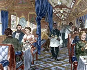 Traveler Prints: Union Pacific Company. First-class dining car. USA