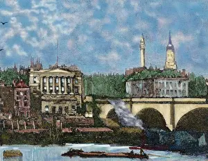 United Kingdom. London Bridge. Engraving. Colored