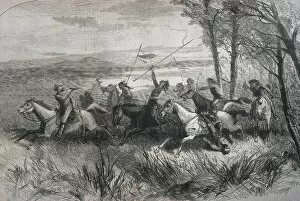 Engravings Gallery: United States (19th c.). Indian people attack in