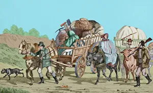 Belongings Prints: United States. Emigrants on carts heading out West
