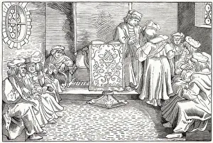 Academic Prints: University in Germany - a student receives his doctorate. Date: 16th century