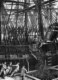 Harbours Prints: Unloading coal at the London docks 1871