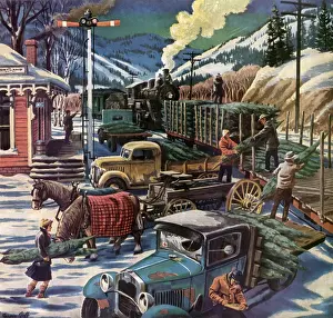 X Mas Prints: Unloading Trees Date: 1950