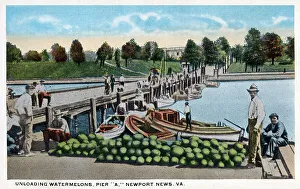 Unloading Prints: Unloading watermelons, Pier A at Newport News, Virginia, USA
