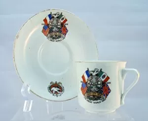 Images Dated 10th January 2013: Unmarked cup and saucer showing the flags of the Allies