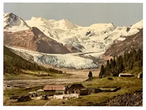 Grisons Prints: Upper Engadine, Roseg Glacier and Hotel, Grisons, Switzerlan