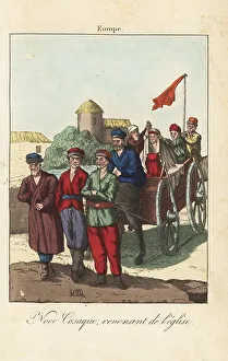 Veils Prints: Ural Cossack bride and groom after the wedding, 1800s