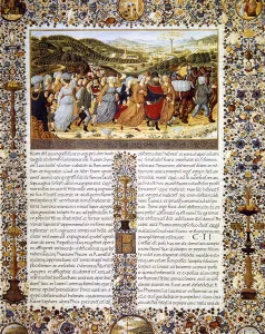 Urbinate Bible (1476-78). The Exodus. The departure of the I Urbinate Bible (1476-78). The Exodus. The departure of the I