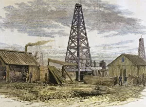 Petroleum Collection: USA. 19th century. Oil well in the Oil-Creek Valley. Colored