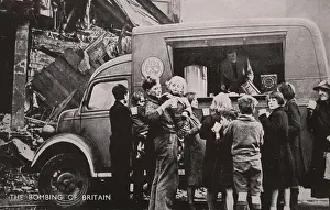 Assistance Prints: USA Tea Car providing refreshment for bombed-out famillies