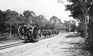 Use of manpower on mini railway, Schaedels Farm, WW1