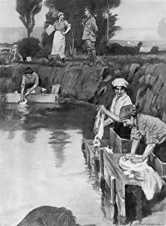 Torn Prints: Using a shell hole as a wash-tub, WW1