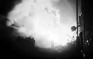 Burning Prints: V1 (flying bomb) attack in Poplar, East London, WW2