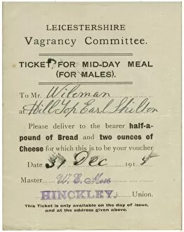 Hand Writing Collection: Vagrants Food Ticket, Hinckley Union, Leicestershire