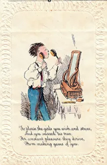 Images Dated 22nd June 2018: Vain man at a mirror on a comic greetings card