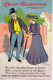 Coin Prints: Valentine postcard, Man borrows money from his girlfriend Date: 20th century