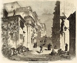 Strada Prints: Valletta: Strada di San Giovanni (St John Street), with its distinctive steps Date: 1859