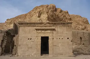 Valley of the Artisans. Temple of Hathor and Maat. Outside v