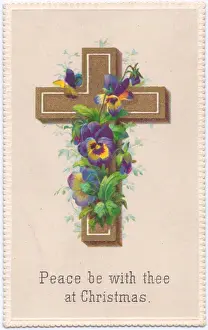 Variegated Prints: Variegated pansies and a cross on a Christmas card