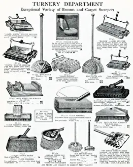 Broom Prints: Variety of brooms and carpet sweepers 1929