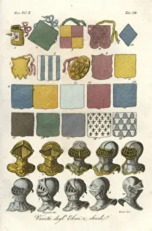 Visor Prints: Variety of jousting shields and helmets
