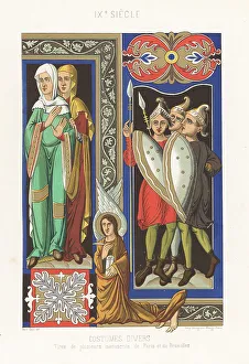Quill Prints: Various French costumes of the 9th century