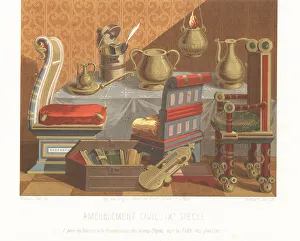 Charles Louandre Prints: Various French furniture, 9th century