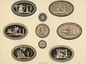 Various tricolor medallions showing reliefs
