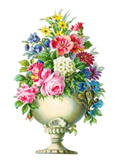 Images Dated 13th November 2015: Vase of assorted flowers on a Victorian scrap