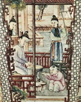 Relative Gallery: Detail from a vase depicting women spinning silk