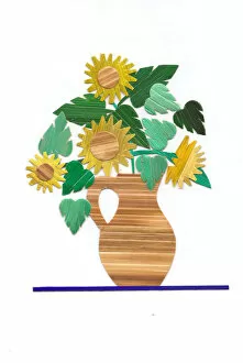 Images Dated 14th June 2018: Vase of flowers made of straw on a greetings card