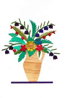 Vase of flowers made of straw on a greetings card