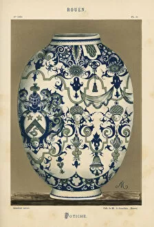 Faience Gallery: Vase or potiche from Rouen, with heraldic