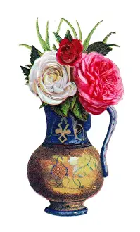 Vase of roses on a Victorian scrap