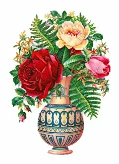 Images Dated 13th November 2015: Vase of roses on a Victorian scrap