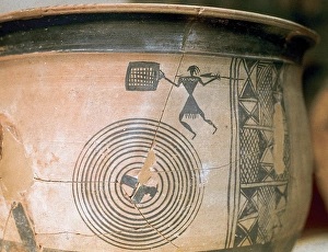 Triangular Gallery: Vase with stylized representation of a soldier with spear an