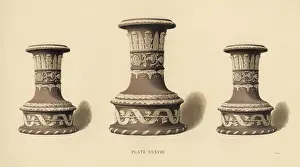 Festoons Prints: Three vases in pale grey blue