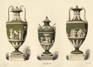 Three vases showing reliefs