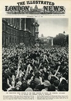 Images Dated 16th September 2015: VE Day celebrations: crowd greets Churchill at Whitehall