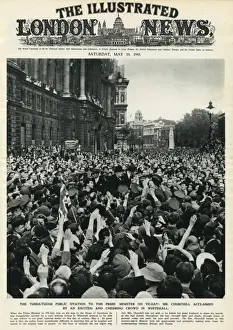 Celebrations Prints: VE Day celebrations: crowd greets Churchill at Whitehall