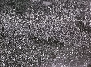 VE Day - crowds cheer Winston Churchill