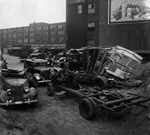 Images Dated 24th February 2011: Vehicles damaged by wartime bombing, Lambeth, London