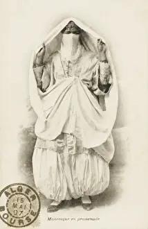 Veiled Moorish Woman out walking - Algeria
